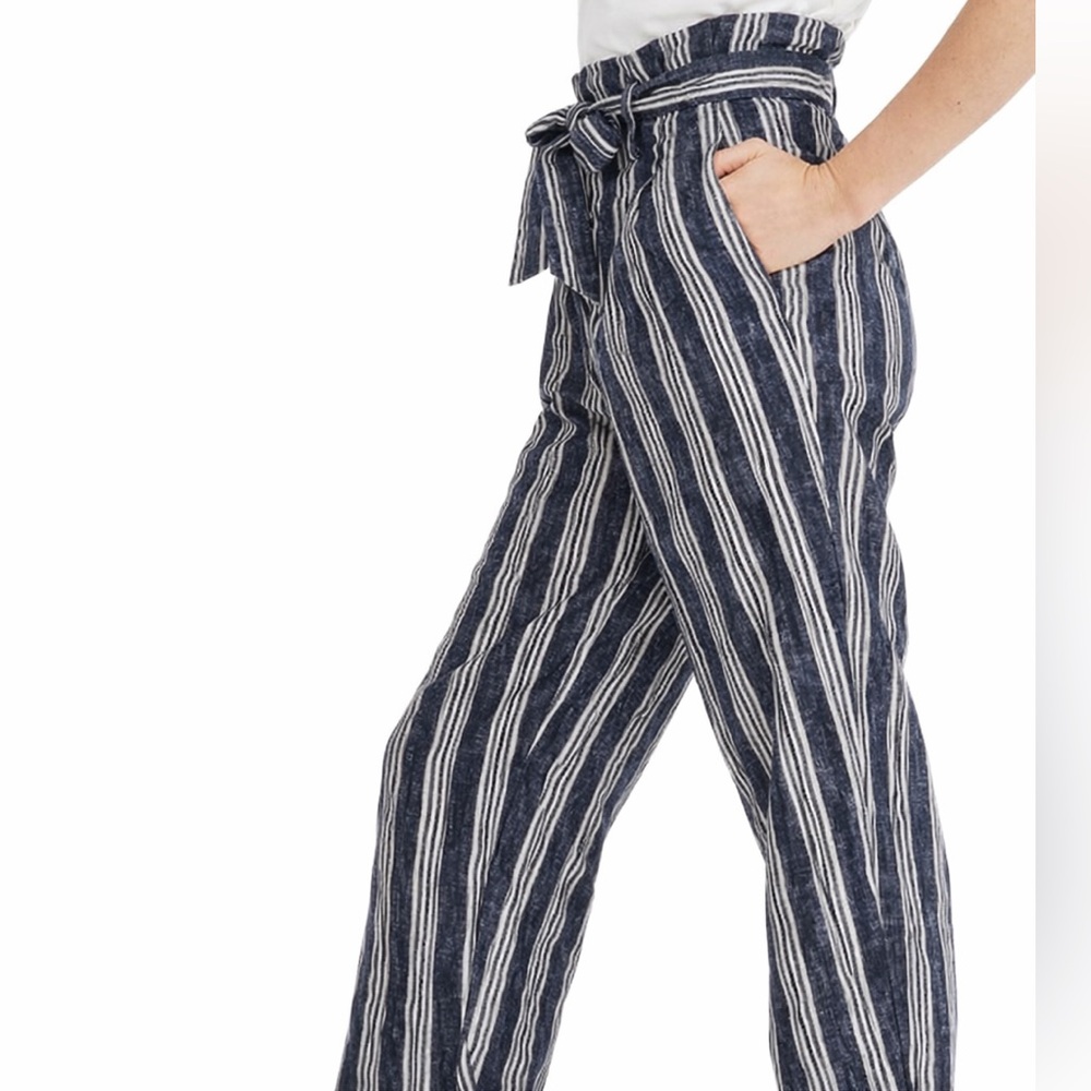 MADEWELL Blue & White Stripe Linen Paperbag Ankle Pants Coastal Vacation Sz: 0 - Picture 5 of 16